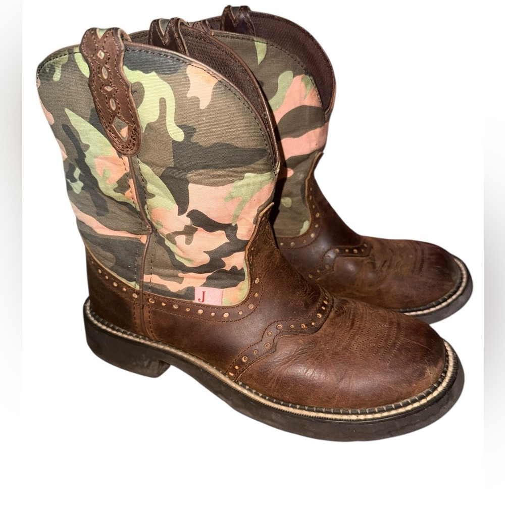 Justin Gypsy Camouflage and Brown Leather Boots
